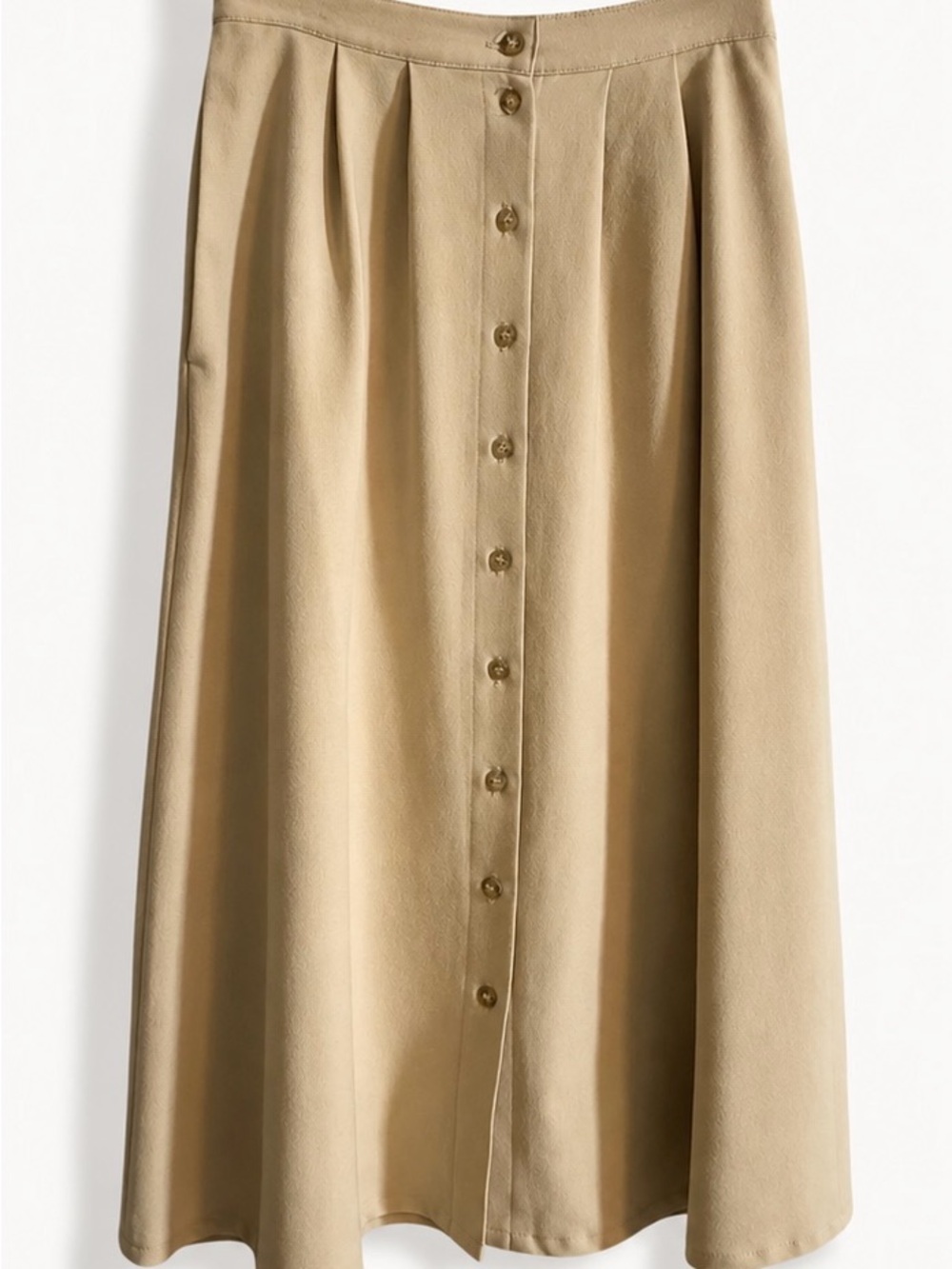 Classic Button-Front Tan Midi Skirt with pockets!‎ Size 10p